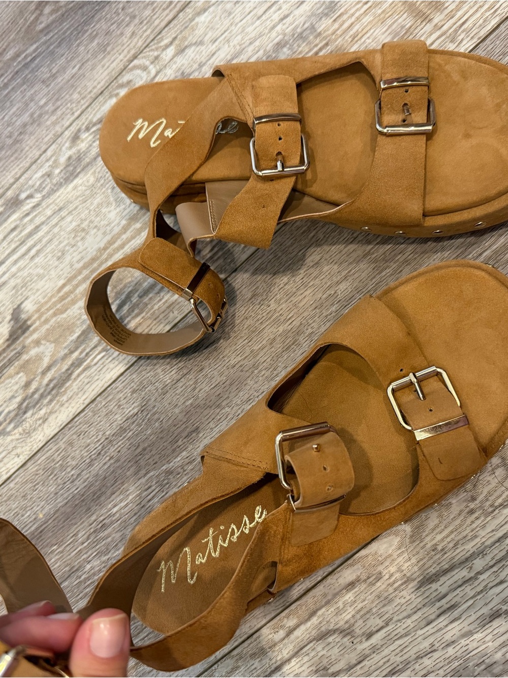 Matisse Cognac Suede Buckle Platform Sandals